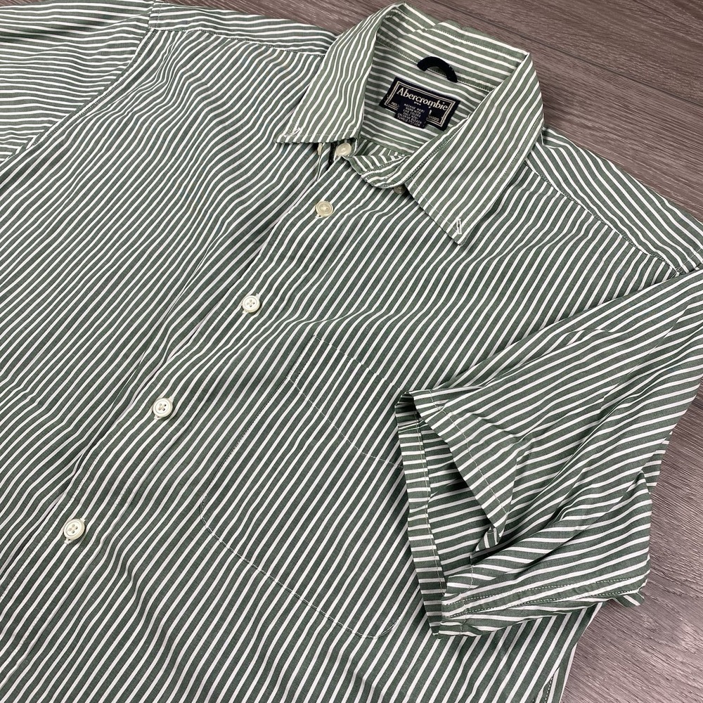Abercrombie Fitch Reliable Outdoor Goods Button Front Shirt Green White Stripe M